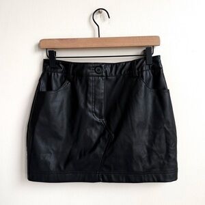 ASOS Black Faux Leather Utility Mini Skirt Size 6 Pockets Vegan Micro Club